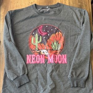 Gray Neon Moon Graphic Sweatshirt